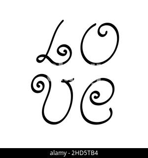 Word Love Einfache Kalligraphie Vektor-Illustration, Symbol der St. Valentinstag Feier, Dekor für Liebesurlaub, handgeschriebene trendige Design-Element, abstrakt romantischen Schriftzug Stock Vektor