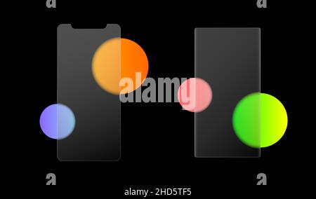 Moderner Telefonrahmen mit leerem Display. Bildschirm des Smartphones mit Glashorphismus-Effekt. Transparenter Glasschutz für Telefone. Vektorvorlage. Stock Vektor