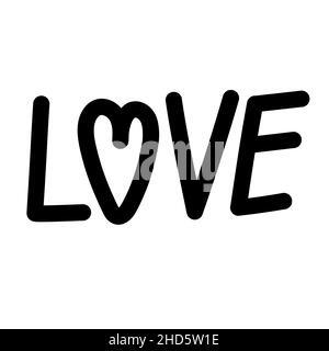 Wort Liebe mit Herz einfache Kalligraphie Vektor Illustration, Symbol der St. Valentinstag Feier, Dekor für Liebesurlaub, Hand geschrieben trendigen Design-Element, abstrakt romantischen Schriftzug. Stock Vektor