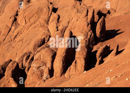 Mondlandschaft, Karbon, Permian Sandstein Konglomerate auf Rode O, Rodefjord, Scoresby Sund, Grönland Stockfoto