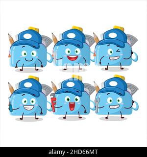 Mechanic blau Bleistifttasche niedlichen Maskottchen Charakter mit Zange. Vektorgrafik Stock Vektor