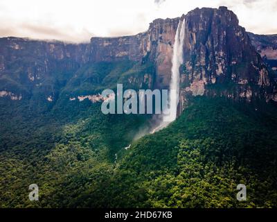 Landschaftlich reizvolle Luftaufnahme des Angel Fall weltweit höchsten Wasserfalls in Venezuela Stockfoto