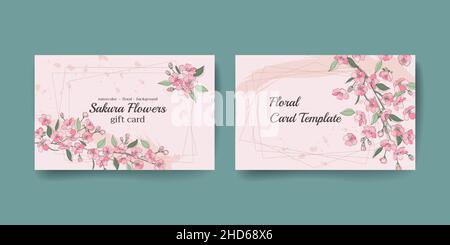 Vorlagen für Einladungskarten mit Sakura-Blumen Stock Vektor