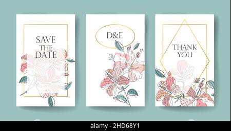 Speichern Sie das Datum. Boho Hochzeit Einladungskarten Set. Stock Vektor