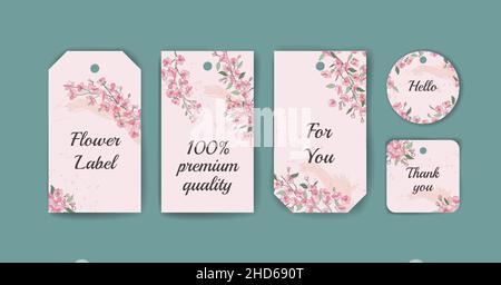 Set von Tags zum Verkauf mit Sakura Blumen. Stock Vektor