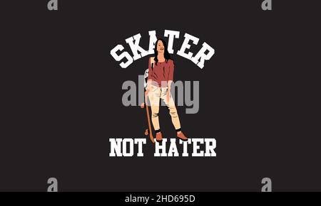 Skater nicht hasser Mädchen Skateboard T-Shirt Monogramm Text Vektor Vorlage Stock Vektor