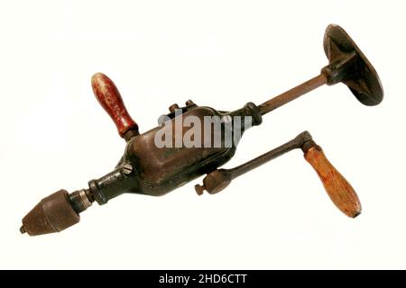 Alte Bohrmaschine isoliert Stockfoto