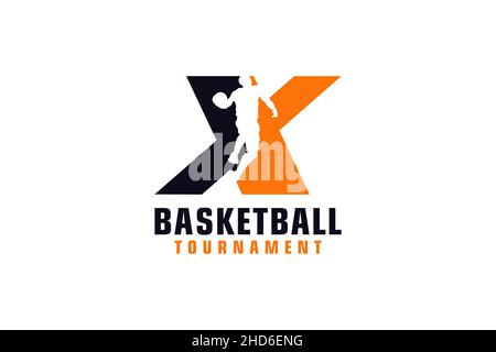 Buchstabe X mit Basketball-Logo-Design. Vektor Design Template Elemente für Sport Team oder Corporate. Stock Vektor