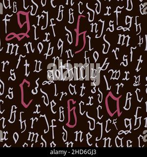 Muster nahtlose Gothic Stil Alphabet Kalligraphie, Schriftzug. lateinische Buchstaben aus dem europäischen Mittelalter. Vektorhintergrund Stock Vektor