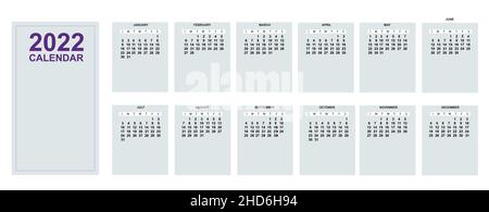Kalender für die monatliche Vorlage für 2021 Jahre. Die Grundwoche beginnt am sonntag. Vektor Stock Vektor