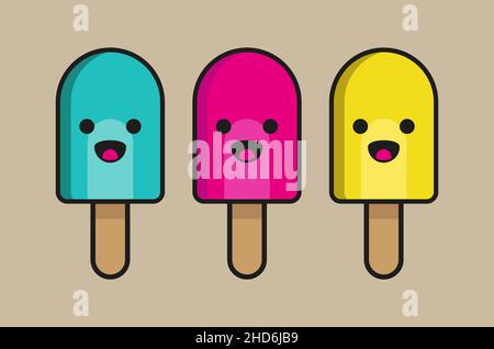 Eine niedliche Vektordarstellung von drei Eislollies Stock Vektor