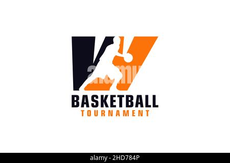 Buchstabe W mit Basketball-Logo-Design. Vektor Design Template Elemente für Sport Team oder Corporate. Stock Vektor