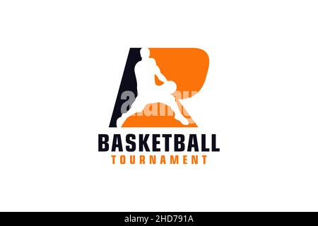 Buchstabe R mit Basketball-Logo-Design. Vektor Design Template Elemente für Sport Team oder Corporate. Stock Vektor