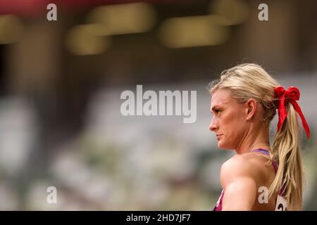 Annie Kunz nimmt am Hochsprung des Heptathlons bei den Olympischen Spielen 2020 in Tokio Teil. Stockfoto