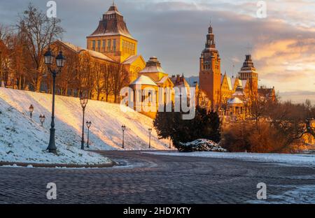 Haken Terrasse in Stettin an einem Wintermorgen Stockfoto