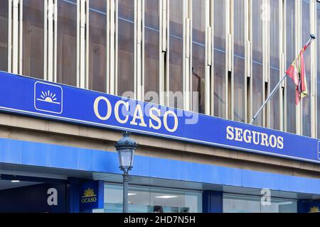 VALENCIA, SPANIEN - 03. JANUAR 2022: Ocaso ist eine spanische Versicherungsgesellschaft Stockfoto