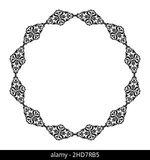 Kreisförmiger orientalischer Schmuck. Kreisförmiges Muster aus abstrakten orientalischen Elementen. Schwarz und Weiß. Vektor. Für Einladungen, Tattoos, Intarsien, Keramik Stock Vektor