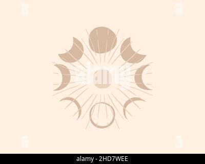 Hand gezeichnet Vektor abstrakt Stock flache Grafik-Illustration mit Logo-Elemente, Mond und Sonne, magische Linie Kunst im einfachen Stil für Branding, isoliert auf Stock Vektor