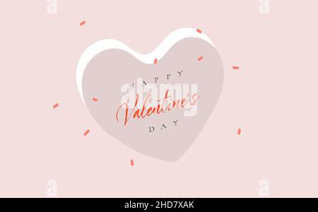 Hand gezeichnet Vektor abstrakt Cartoon moderne Grafik Happy Valentines Tag Konzept Illustrationen Kunstkarte mit einfachen Herzen Formen und Happy Valentines Stock Vektor