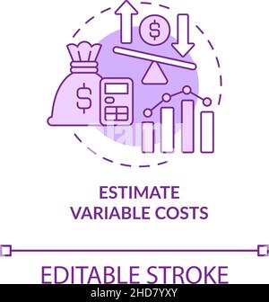 Purpurnes Symbol für das Konzept „Schätzung variabler Kosten“ Stock Vektor