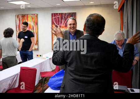 Andy Hogue, Vice President of Speaking of Liberty und Leiter der Kommunikationsabteilung der lokalen Republikanischen Partei in Austin, Texas, am 08. Dezember 2021. Die texanischen Konservativen schärfen ihre Argumente bei der Rede vom Liberty Speaker's Club vor dem, was sie hoffen, dass es eine erfolgreiche republikanische Zwischenwahl sein wird. Foto: Henrik Montgomery / TT Code 10060 Stockfoto