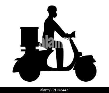 Motorrad und Liefermann Logo. Symbol- und Symbol-Vektor-Vorlage. Lieferservice, Man Courier Riding Motorrad Mit Box Paket Stock Vektor