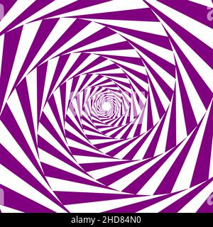 Radiale Sonnenstrahlen in violetter Farbe, violette Wirbellinie auf weißem Hintergrund, Spirale Wirbel Radiale hypnotische psychedelische Illusion rotierender Hintergrund Vektor Stock Vektor