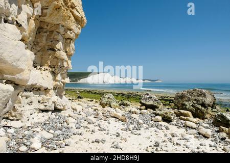 Die Kreidefelsen der Seven Sisters aus Cuckmere Haven, East Sussex, Großbritannien Stockfoto