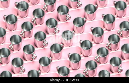 Metallic-Cups auf rosa Hintergrund. 3D Rendern Stockfoto