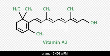 Vitamin A2 chemische Formel. Vitamin A2 strukturelle chemische Formel isoliert auf transparentem Hintergrund. Stock Vektor
