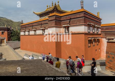 XIAHE, CHINA - 24. AUGUST 2018: Labrang Kloster in Xiahe, Provinz Gansu, China Stockfoto