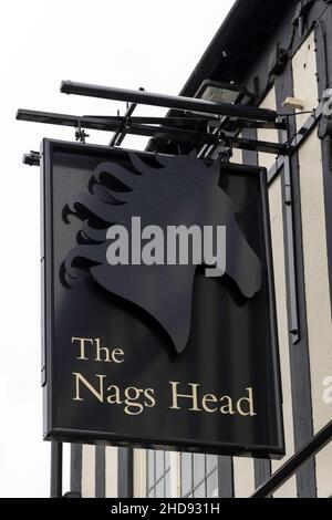 Das Nags Head Pub-Schild in Henley-in-Arden Stockfoto