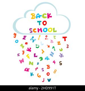 Back to School Illustration mit Wolke und Regen aus Buchstaben und Zahlen Stock Vektor