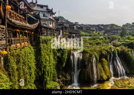 Wasserfall in der Stadt Furong Zhen, Provinz Hunan, China Stockfoto