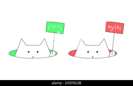 Figuren Cartoon Katzen mit Text auf Tablet, Mythen oder Fakten Stock Vektor