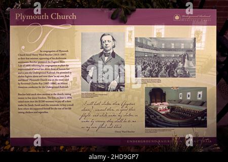 Henry ward Beecher Skulptur Denkmal in der Plymouth Church Brooklyn Heights NYC Stockfoto