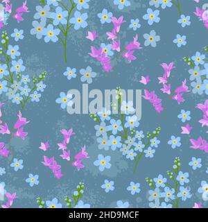 Ein nahtloser „Forget-Me-Not“-Hintergrund. Blumen Glocken nahtlose Muster. Vektorgrafik Stock Vektor