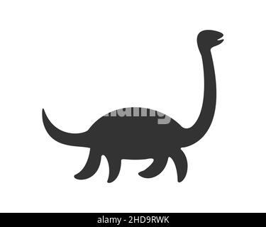 Nessie oder Loch Ness Monster Silhouette isoliert auf weißem Hintergrund. Dinosaurier-Plesiosaurier-Symbol. Vektorgrafik. Stock Vektor