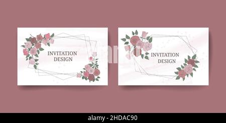 Design für Hochzeitseinladungen, Geburtstags- oder Geschenkumschläge. Zwei Vorlagen dekorative Rahmen mit floralem Hintergrund. Stock Vektor