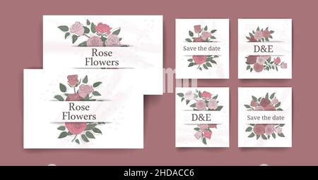 Speichern Sie das Datum. Set von Vorlagen für Hochzeitseinladungen und Grußumschläge Stock Vektor