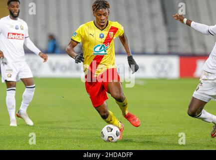 CHRISTOPHER WOOH der LINSE in Aktion während des Coupe de France-Spiels, Runde 16, zwischen LENS und LILLE im Bollaert-Delelis-Stadion, Lens, Frankreich, am 04 2022. Januar, Foto von Loic Baratoux/ABACAPRESS Stockfoto