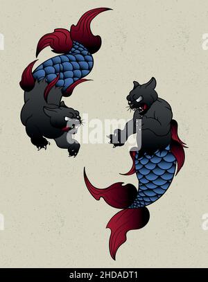 Sirene Panther Tattoo alte Schule Stock Vektor