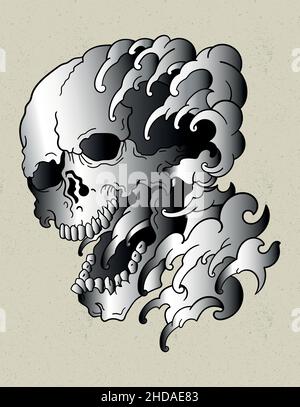 Totenkopf und Wellen perfekt für Tattoo Stock Vektor