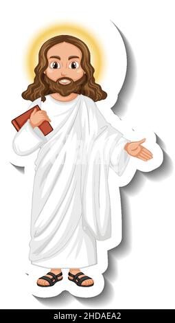 Jesus Christus Zeichentrickfigur Aufkleber auf weißem Hintergrund Illustration Stock Vektor