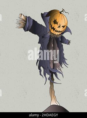 vogelscheuche mit Kürbis für halloween Stock Vektor
