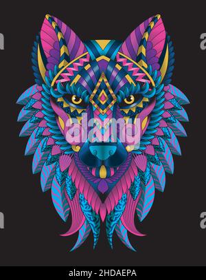 wolf Ethnic Tattoo Kunst perfekt für T-Shirt Druck Stock Vektor