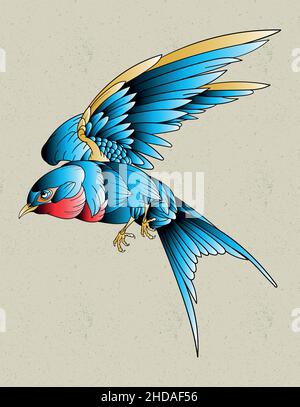 Spatz Tattoo Kunst der neo traditionell Stock Vektor