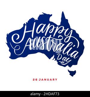 Hand-Schriftzug Happy Australia Day auf Australien-Karte. vektor-Design. Handgezeichnetes Design Stock Vektor