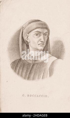 Das Porträt von Giovanni Boccacio aus dem 17th. Jahrhundert. Giovanni Boccacio (1313 – 1375) war ein italienischer Schriftsteller, Dichter, Korrespondent von Petrarca und ein Impo Stockfoto