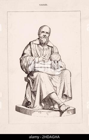 Das Porträt von Galileo Galilei aus dem 19th. Jahrhundert. Galileo di Vincenzo Bonaiuti de Galilei (1564 – 1642), allgemein als Galileo bezeichnet, war ein Astronom Stockfoto